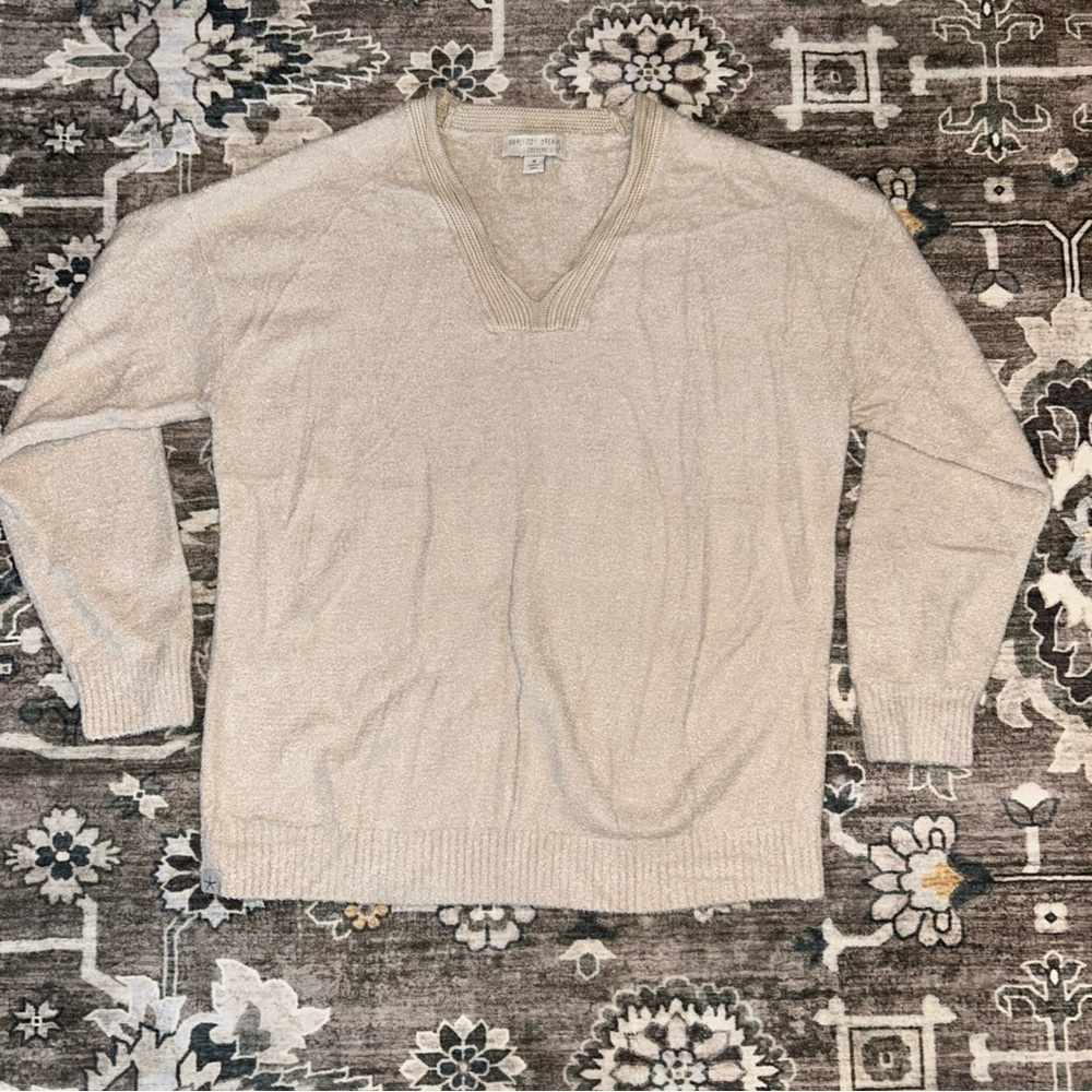 Barefoot Dreams Men's Beige V-Neck Sweater